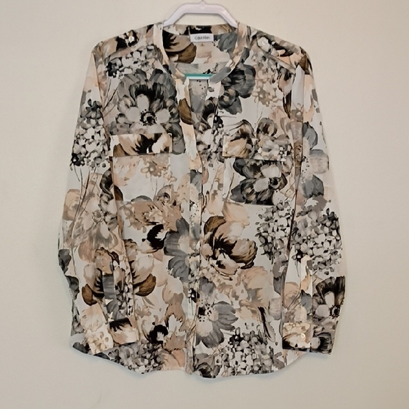 Calvin Klein Women's Floral Blouse - Black, Brown, Cream - Picture 1 of 5